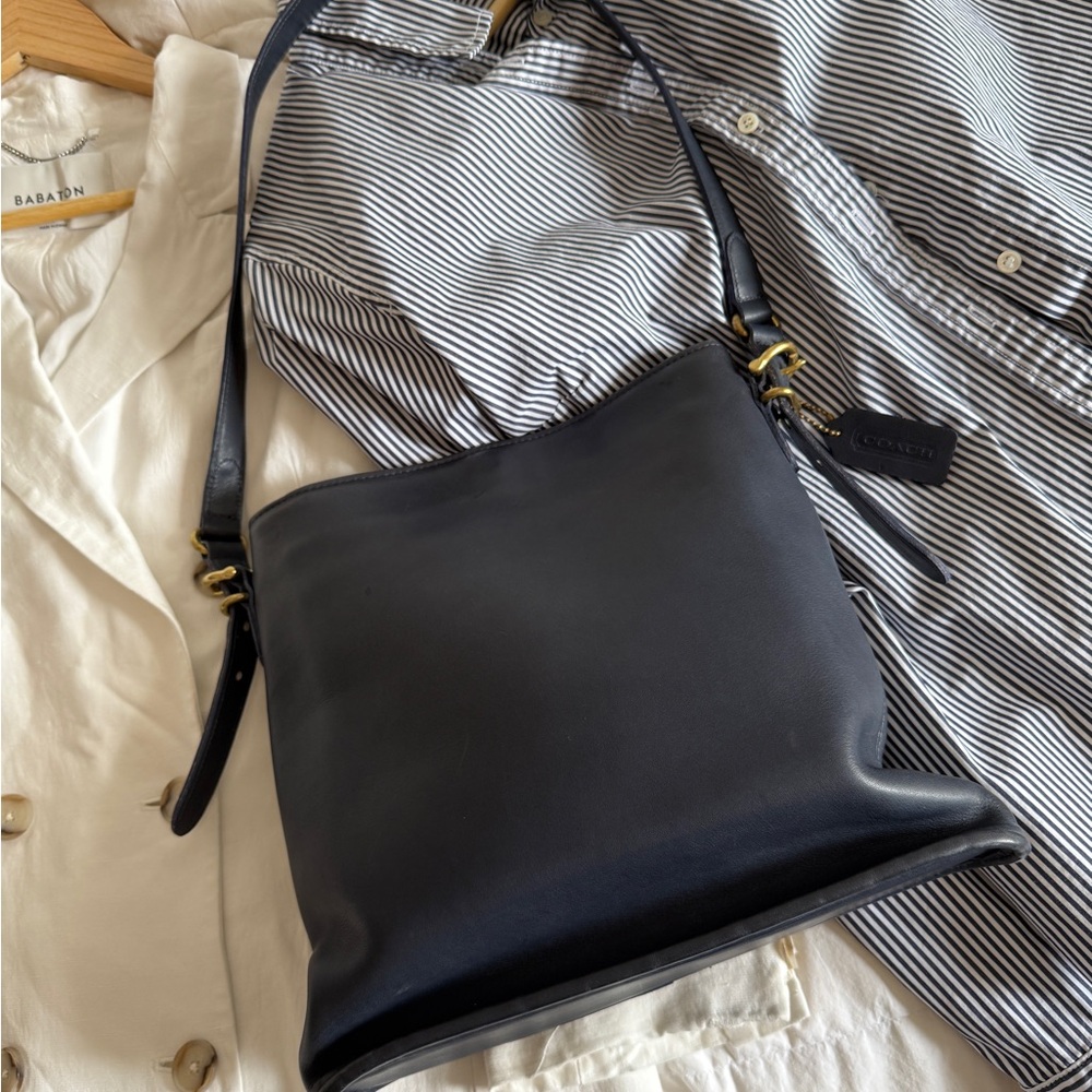 Vintage 1997 Coach Equestrian Slim Bucket Bag, Navy Blue